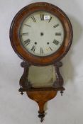 A Victorian drop dial wall clock, with inlaid walnut case and dolphin decoration, and mirrored back,