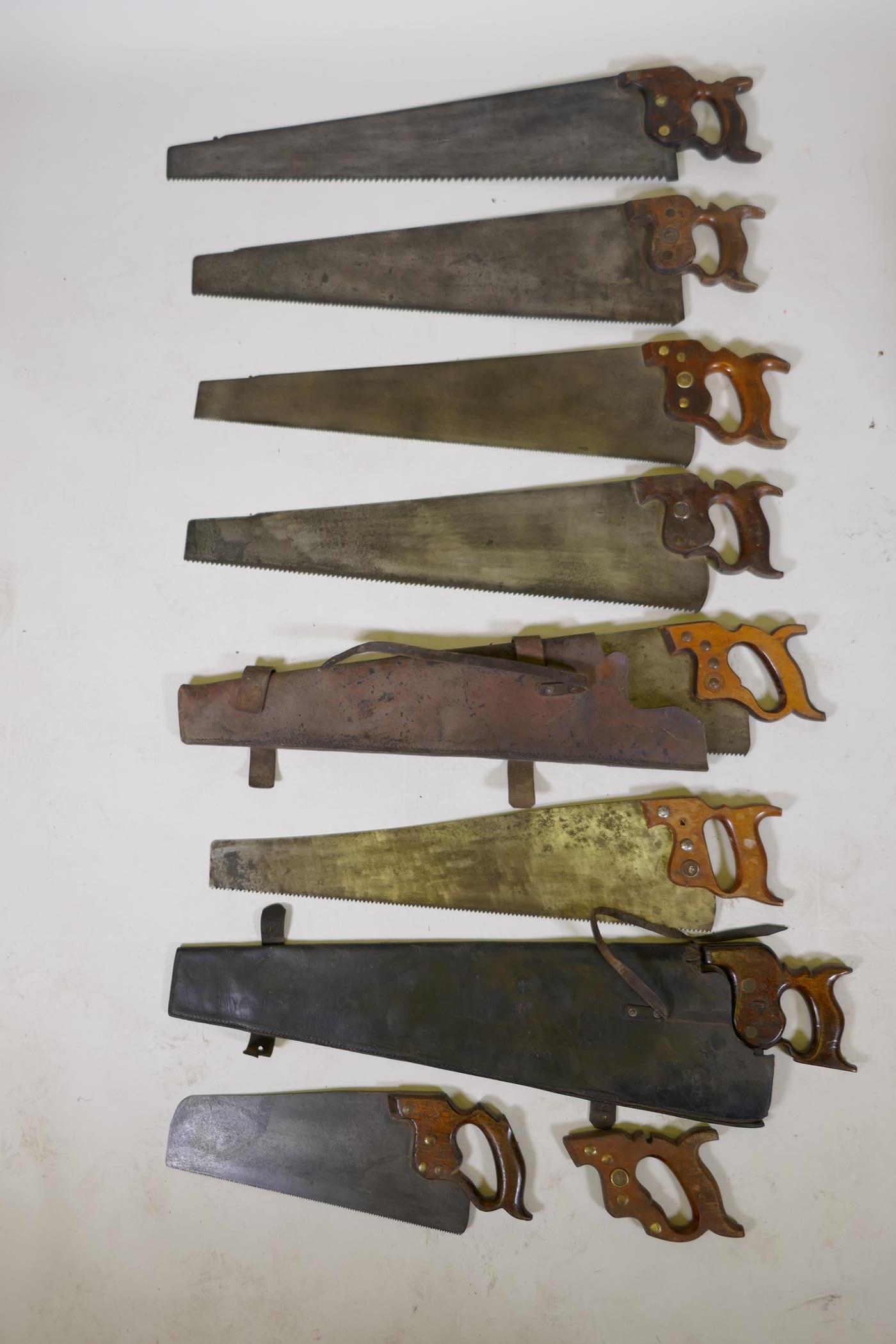Five vintage Spear & Jackson handsaws with wood handles, largest 30½", and eight vintage - Image 8 of 12