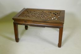 A Chinese lattice top wood occasional table, 46cm high, 80cm x 56cm