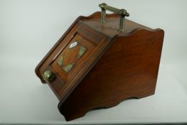 A Victorian oak purdonium with brass mounts and metal liner, 36 x 50 x 40cm