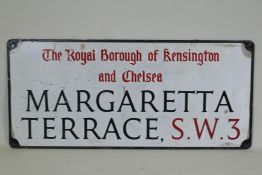 An enamel Royal Borough of Kensington and Chelsea London street sign, 'Margaretta Terrace, SW3',