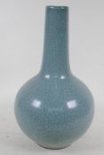 A Chinese Ge ware celadon crackle glazed bottle vase, 36cm high