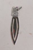 A sterling silver bookmark with a dog's head finial, 5cm long