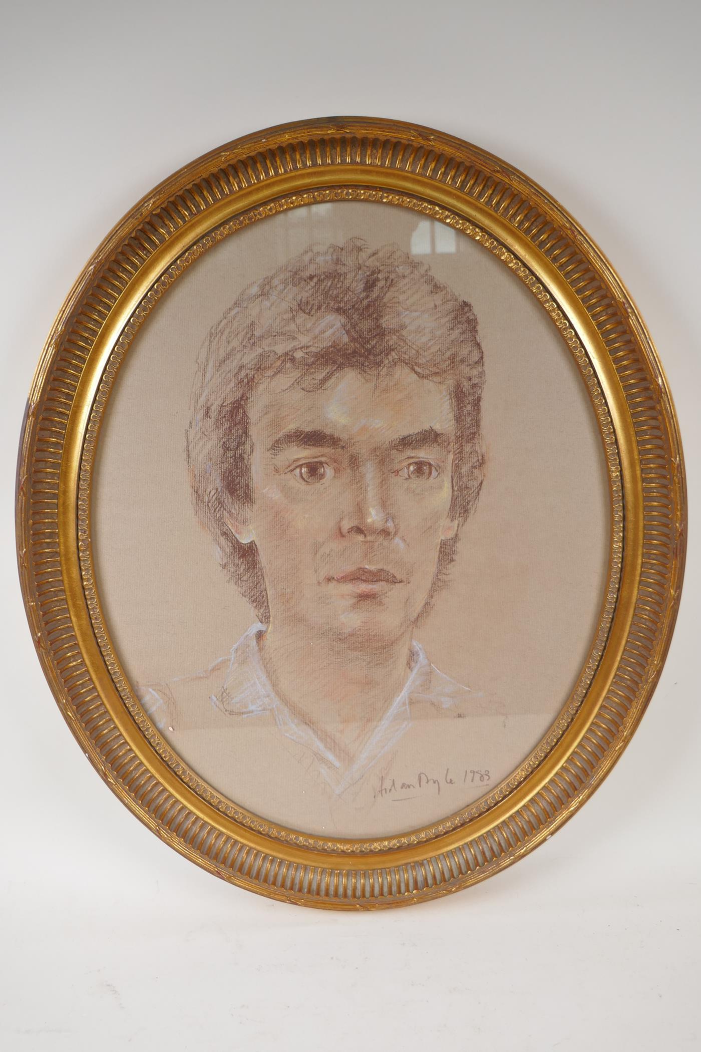 Portrait of a young man, signed Doyle, dated 1983, in a good gilt frame, pastel, 39cm x 48cm