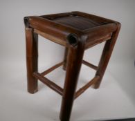 A vintage Chinese bamboo stool, 48cm high x 40cm x 35cm
