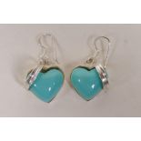 A pair of 925 silver and turquoise enamel heart shaped earrings