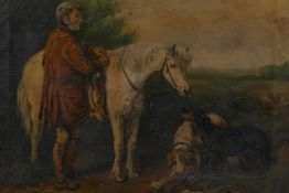 S.F. Peard, huntsman with pony, dogs and catch, C19th oil on canvas, 36.5cm x 29cm