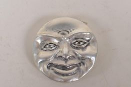 A silver plated man in the moon vesta case, 4cm diameter