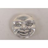 A silver plated man in the moon vesta case, 4cm diameter