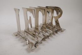 A plated letter rack formed as the word 'Letter', 8" long