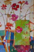 Scottish colourist school, still life of flowers, oil/acrylic on canvas board, 50cm x 50cm