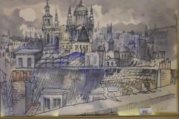 View of St Paul's, ink and wash, signed Gordon? 63?, 21" x 14"