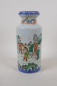 A famille vert porcelain vase decorated with warriors in a landscape, Chinese Kangxi 6 character