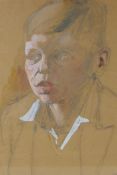 A head and shoulder portrait of a boy, signed R.O. Dunlop, gouache and pencil, 24cm x 34cm