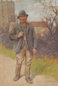 A country workman on a rural road, signed H. F. Ford, dated 1938, watercolour, 27cm x 37cm