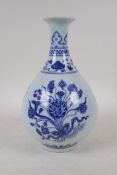 A blue and white porcelain pear shaped vase with floral garland decoration, Chinese Xuande 6