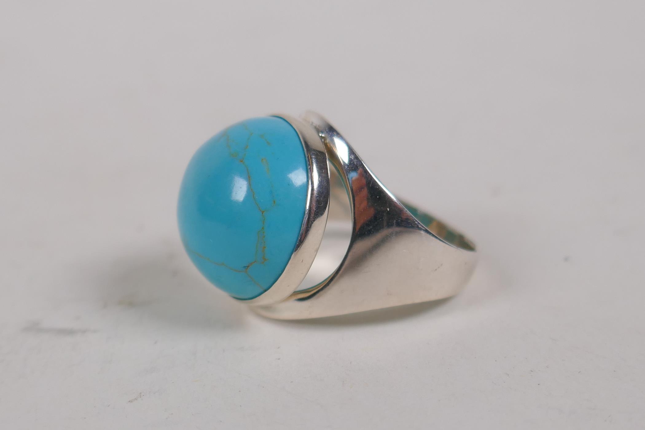 A 925 silver and turquoise set ring, size P/Q - Image 2 of 3