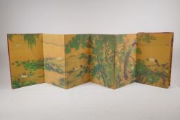 A Chinese printed concertina book depicting Asiatic birds in the natural habitats, with