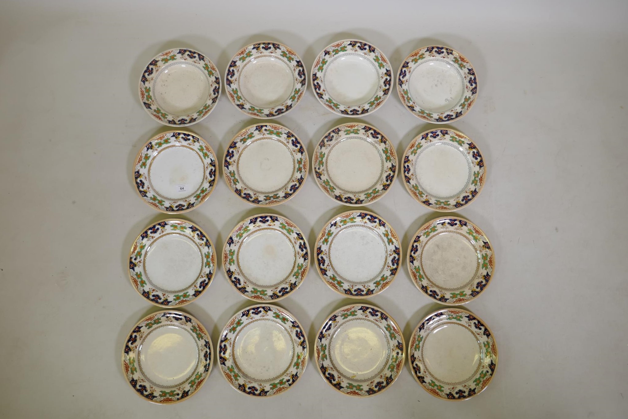 Twelve C19th Mintons plates and four matching bowls in 'Japanese' pattern