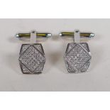 A pair of 925 silver and cubic zirconia cuff links