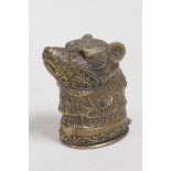 A brass vesta case in the form of a bear's head, 5cm