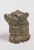 A brass vesta case in the form of a bear's head, 5cm