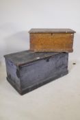 A C19th painted pine blanket box, 94 x 45 x 46cms, and another smaller