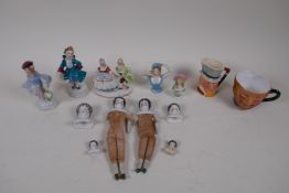 A quantity of antique continental porcelain dolls heads and appendages, together with continental