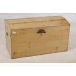 A stripped pine dome top chest, 94 x 52 x 52cms