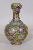 A Chinese metal vase with gilt body and cloisonne decoration, 20cm high