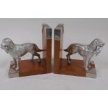 A pair of plated metal figures of gundogs mounted as bookends, 15 x 14cms