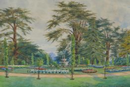 J.M. Walest, 1892, 'The Rosery, Painshill', watercolour of an ornamental garden, 33 x 25cms