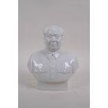 A Chinese blanc de chine bust of Mao, 23cm high