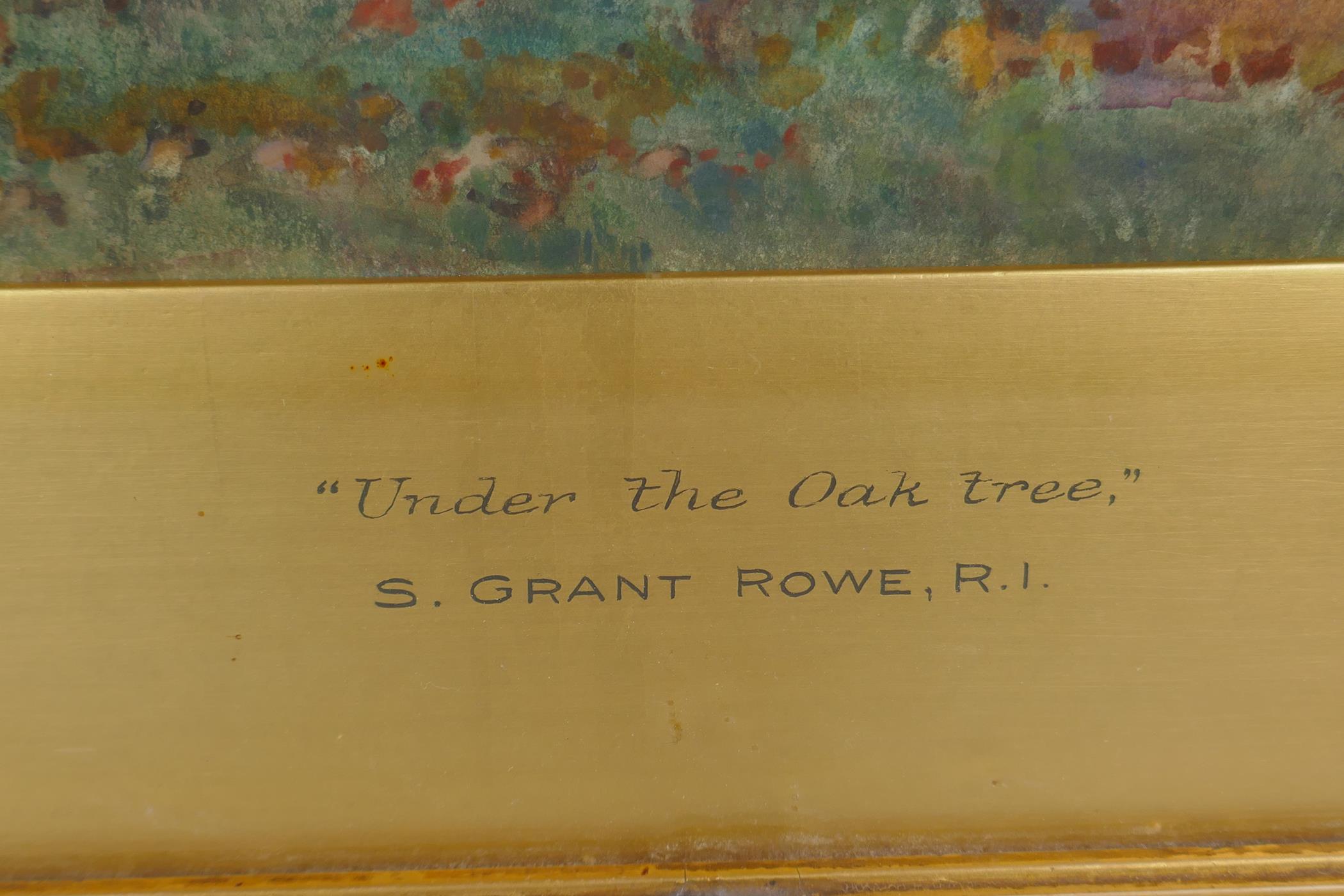 Sidney Grant Rowe, landscape with sheep under a tree, inscribed on frame 'Under the Oak Tree', - Image 3 of 4