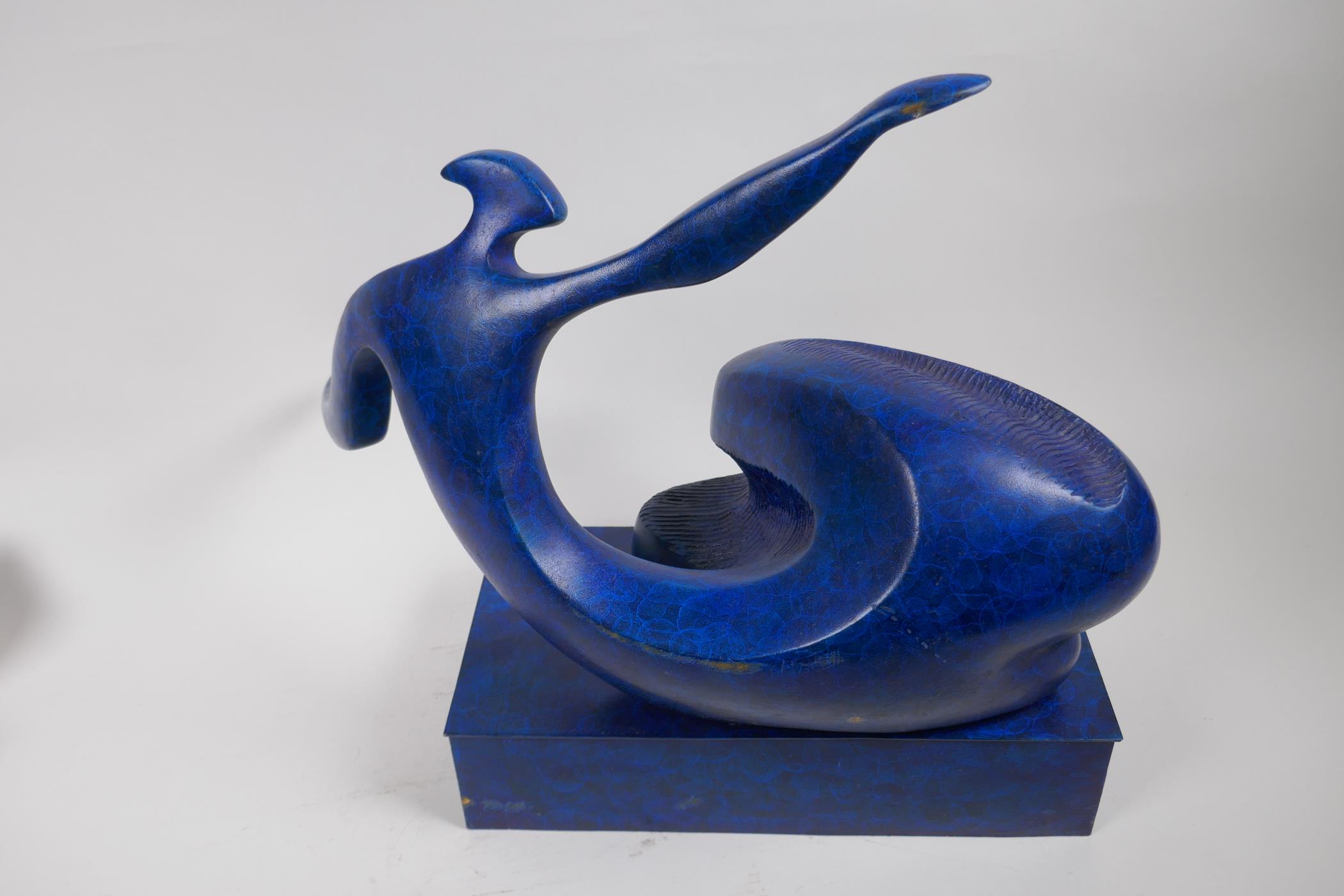 A modernist blue patinated bronze figure, 36cm high - Image 4 of 4