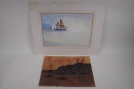 Francis S. Leke, maritime scene, inscribed verso 'Falmouth', signed watercolour, and another, port