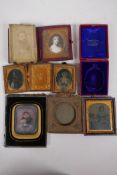 Five early daguerreotype photographs and various frames, cases etc