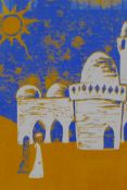 Finlay Coutts-Britton, Arab street scene, two colour screen print, 20 x 25cm