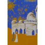 Finlay Coutts-Britton, Arab street scene, two colour screen print, 20 x 25cm