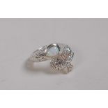 A 925 silver and opalite set Art Nouveau style dress ring, approx size P
