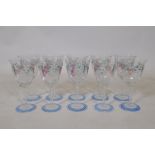 A set of ten Orrefors Maja pattern wine glasses, with hand painted decoration by Eva Englund and