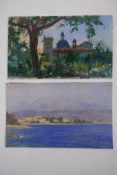 Valencia, signed H. Romero, early C20th oil on card, and another, continental coastal inlet, both