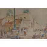 Edwin Hunter, Torremolinos, street scene, watercolour, 39 x 27cms