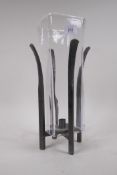 A contemporary glass candle lamp, 37cm high