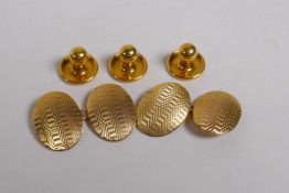 A cased set of 9ct gold cufflinks and studs, 6.2g