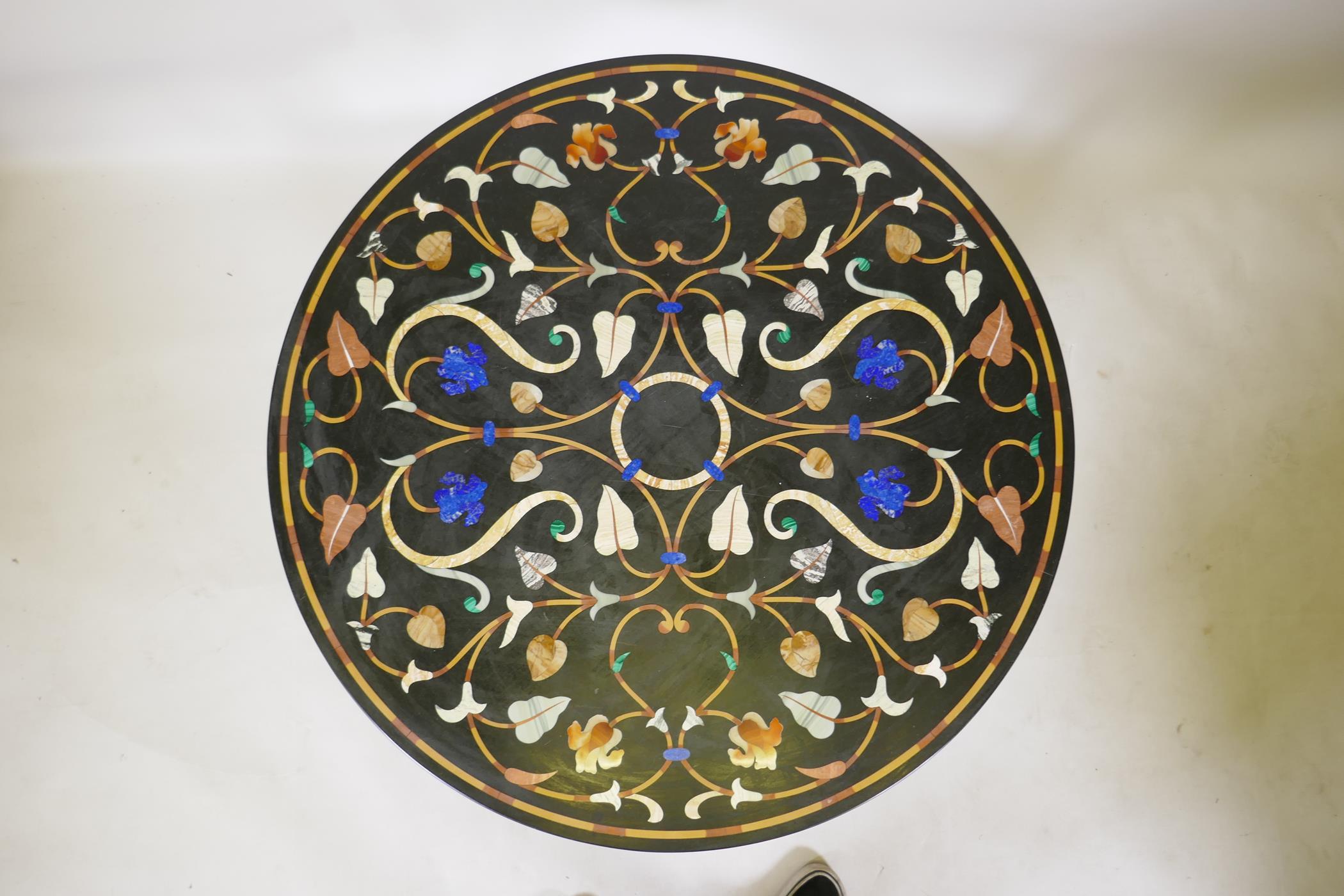 A slate top centre table, inlaid with specimen stones, lapiz, malachite, jade and agate, raised on a - Image 2 of 4