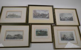 Six early engravings of the Thames, Surrey and Sussex, largest 17cm x 11cm
