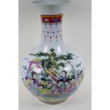 A Chinese porcelain baluster floor vase decorated with musicians and calligraphy, 56cm high