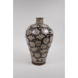 A Chinese Cizhou kiln meiping vase with lotus flower decoration, 32cm high