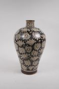 A Chinese Cizhou kiln meiping vase with lotus flower decoration, 32cm high
